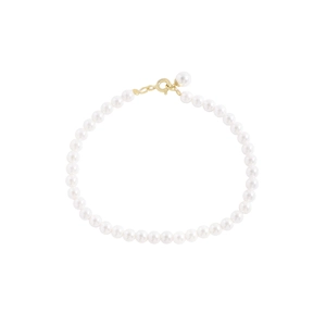 Elegant S925 silver pearl bracelet with white beads and a golden lobster clasp detail