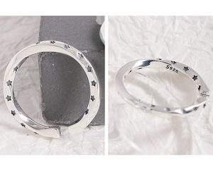 Détail de la bague Mobius en argent sterling S925 avec gravure d'étoile et poinçon