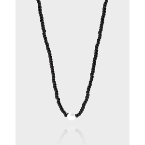 S925 Sterling Silver Black Agate Beaded Necklace For Women Minimalist Artificial Pearl Clavicle Chain Light Luxury Jewelry Gift
