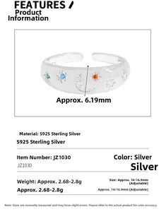 Detailed view of S925 sterling silver star and moon ring with colorful zircon stones