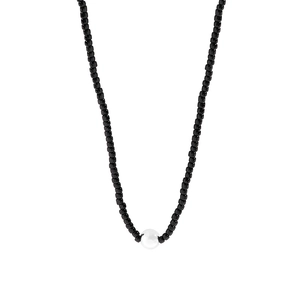 Minimalist S925 silver necklace with black agate beads and white pearl pendant