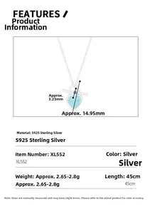 Technical drawing showing 45cm S925 sterling silver chain with 14.95mm blue heart pendant