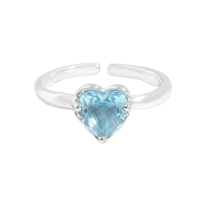 Adjustable S925 sterling silver ring featuring a light blue heart-shaped gemstone