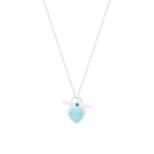 Elegant S925 sterling silver heart pendant necklace with light blue enamel and zircon detail