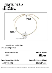 Detailed specs of S925 sterling silver heart charm woven bracelet with measurements