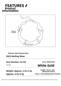 Détail d'un bracelet double couche en argent S925 avec trèfles sertis de zircon