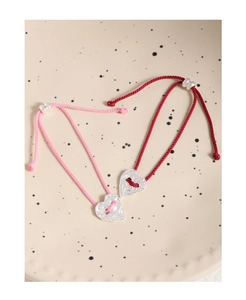 S925 sterling silver heart bracelet set with hammered texture and adjustable woven cords