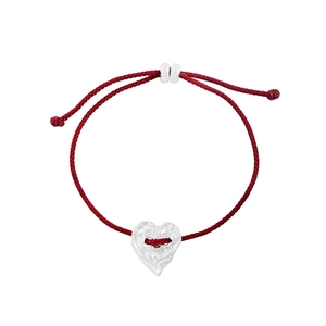 S925 sterling silver heart charm red woven cord bracelet with irregular texture