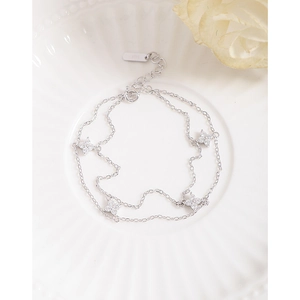 Élégant bracelet double épaisseur en argent S925 avec breloques étoiles en zircone