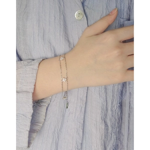 Bracelet double couche en argent S925 avec pendentifs trèfle sertis de zircons