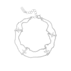 Bracelet double couche en argent S925 avec breloques trèfle en zircons étincelants
