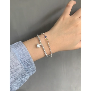 Ensemble de bracelets S925 argent sterling avec cœur et perles colorées élégant