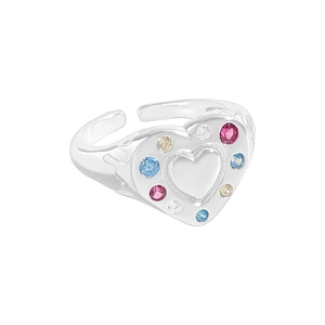 S925 sterling silver open heart ring with vibrant colorful zircon and lava design