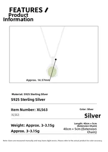 Detail view of S925 sterling silver necklace with oval green crystal pendant