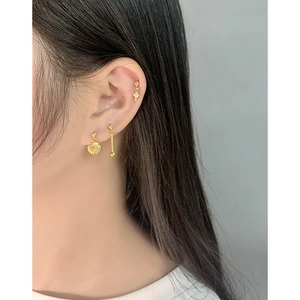 Elegant gold shell cross and metal ball earring set for women made of S925 silver
