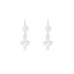 Minimalist S925 sterling silver cross earrings with round zircon stone inlay for women