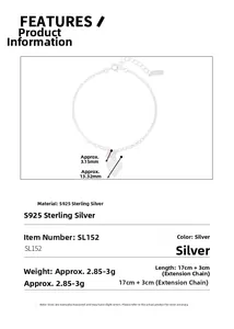 Detail showing S925 sterling silver heart bracelet with lobster clasp and extension chain