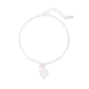 S925 sterling silver heart bracelet with pink crystal bead on a delicate chain link