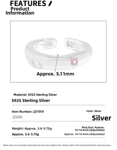 Macro view of S925 sterling silver ring showing 5.11mm width with zircon stones