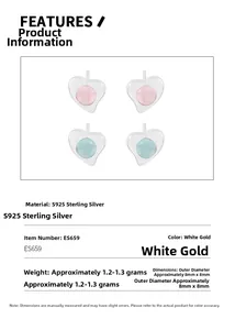 Detailed size chart for S925 sterling silver asymmetrical heart crystal stud earrings