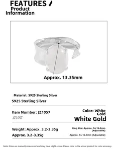 Detailed S925 sterling silver ring specs featuring adjustable band and oval element