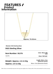 Spécifications détaillées du collier cœur en argent sterling S925 avec dimensions