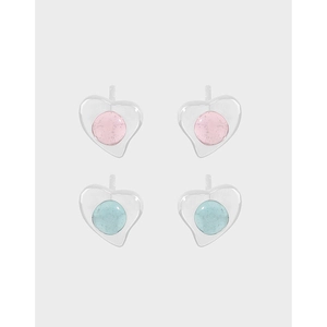 925 Sterling Silver Asymmetric Heart Rhinestone Stud Earrings Korean INS Style Minimalist Light Blue Pink Jewelry For Women