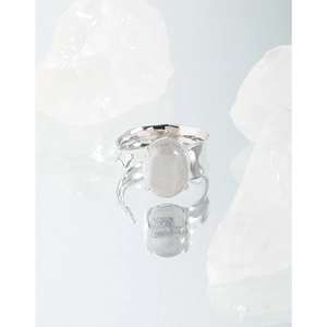 Minimalist S925 silver irregular band ring featuring a frosted translucent crystal stone