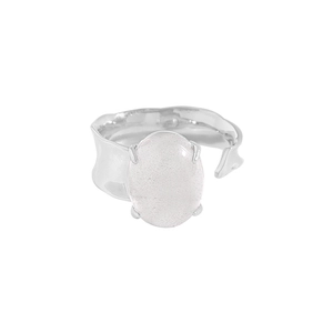 Irregular textured S925 sterling silver ring featuring a large oval translucent gemstone
