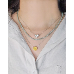 Ensemble de colliers superposés en argent S925 avec pendentifs cœur et rose