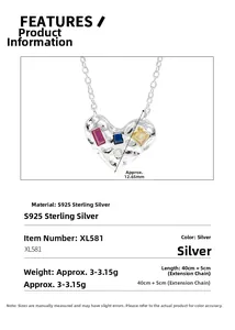 Spécifications de taille détaillées pour le collier cœur en argent S925 avec pierres