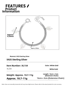 Detail view of S925 sterling silver chain bracelet with 9.24mm baroque pearls