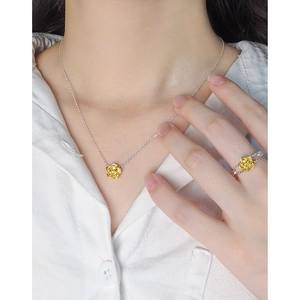 S925 sterling silver rose flower ring and necklace set with dual-tone gold silver finish