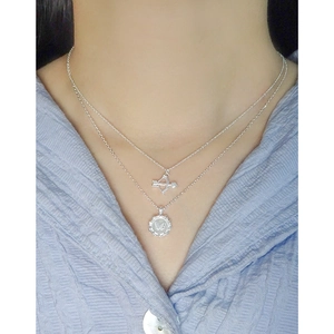 Collana a doppio strato in argento 925 con ciondolo a freccia di Cupido e farfalla