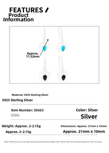 Detailed dimensions of heart-shaped black onyx s925 sterling silver earrings