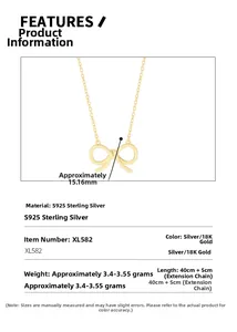 Detailed specifications of S925 sterling silver bow necklace with 18K gold plating