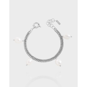 Minimalist 925 Sterling Silver Baroque Artificial Pearl Chain Bracelet For Women Korean Style Platinum Plated Fashion Jewelry