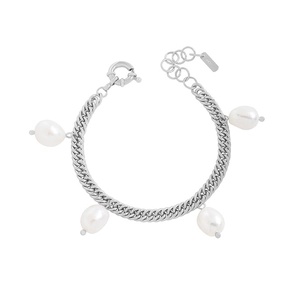 Baroque pearl bracelet with S925 sterling silver chunky chain on white background