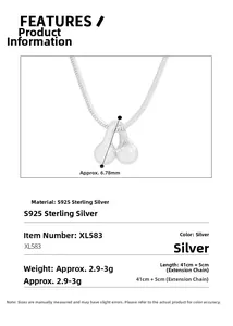 Spécifications détaillées du collier en argent sterling S925 avec paramètres de taille