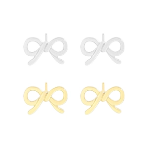 Minimalist S925 silver hollow bow earrings set in gold and silver polished finishes