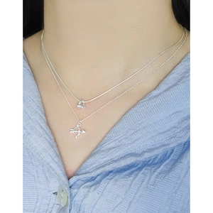 Collier double rang en argent S925 avec pendentifs cœur et flèche de Cupidon pour femme