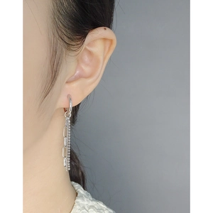 Minimalist S925 sterling silver hoop earrings with asymmetric chain tassels for women