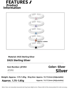 Detailansicht von S925 Sterlingsilber-Torsionsringen mit bunten 3,64 mm Zirkonsteinen