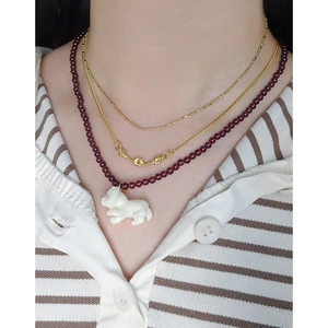 S925 sterling silver multilayer necklace set with purple garnet beads and white poodle pendant