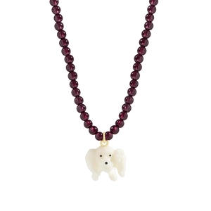 585 S925 sterling silver beaded necklace featuring purple garnet stones and a white dog pendant