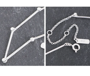 Detailed view of S925 sterling silver bamboo link necklace with spring clasp and adjustable chain