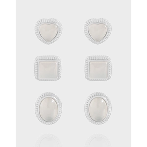 925 Sterling Silver Agate Stud Earrings For Women Vintage Minimalist Geometric Heart Square Oval Earrings Ear Jewelry Gift