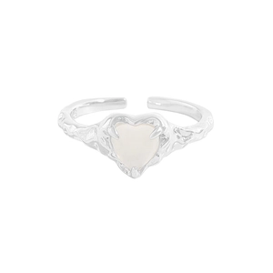 S925 sterling silver heart ring with white opal and unique molten lava texture design