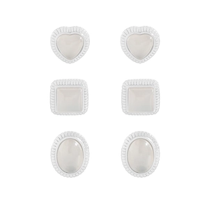 S925 sterling silver stud earring set with heart, square, and oval white agate stones
