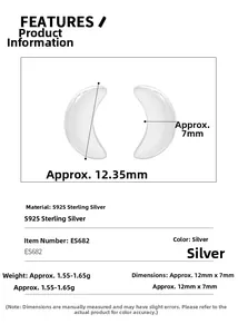 S925 sterling silver moon stud earring dimensions and specifications chart details